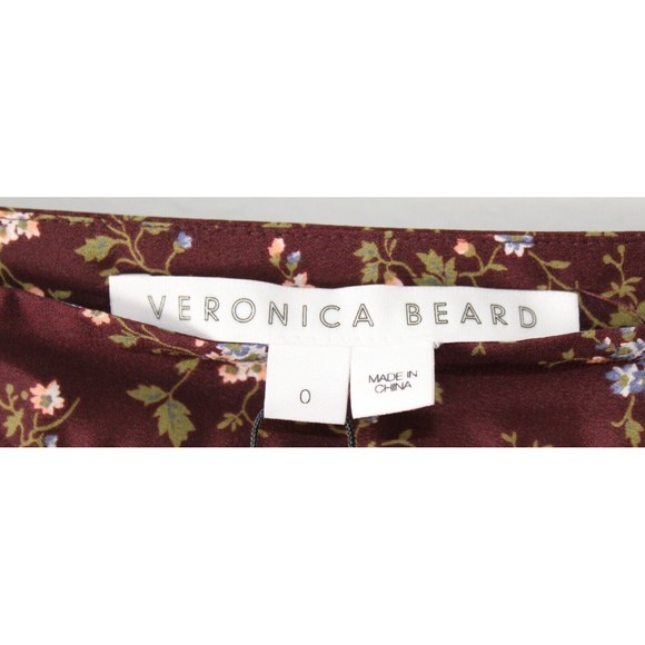 NWT Size 0 Veronica Beard Taras Floral-Print Ruched Silk Mini Skirt Merlot Ruffl - Picture 4 of 8